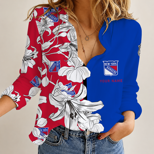 [SUPER SALE] NEW CUSTOMIZED NHL24 NYR NEW YORK RANGERS WOMEN CASUAL SHIRT