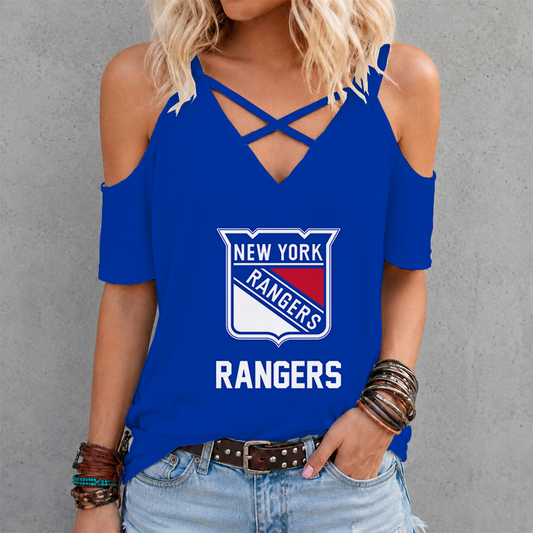 [SUPER SALE] NEW CUSTOMIZED NHL24 NYR NEW YORK RANGERS CRISS CROSS V-NECK TOP