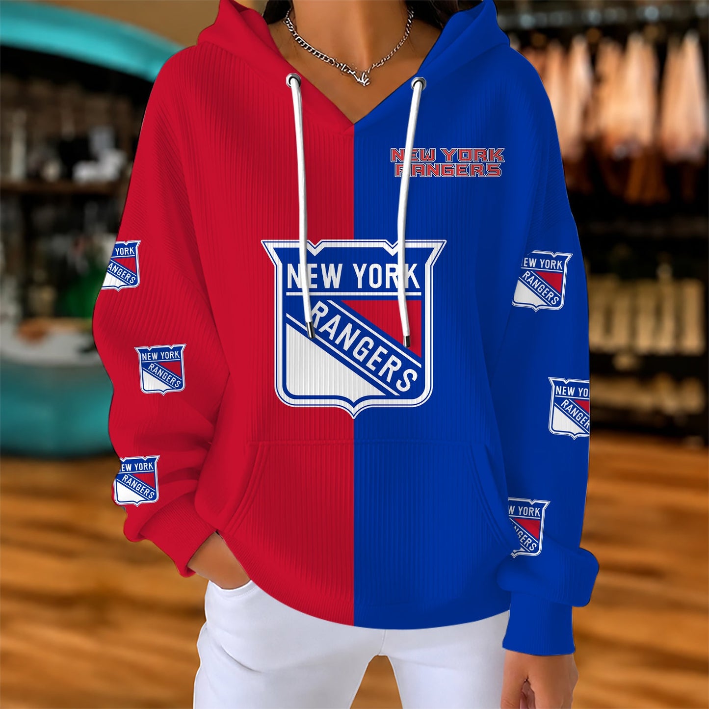 [SUPER SALE] NEW CUSTOMIZED NHL24 NYR NEW YORK RANGERS RIBBED HOODIE & SWEATSHIRT