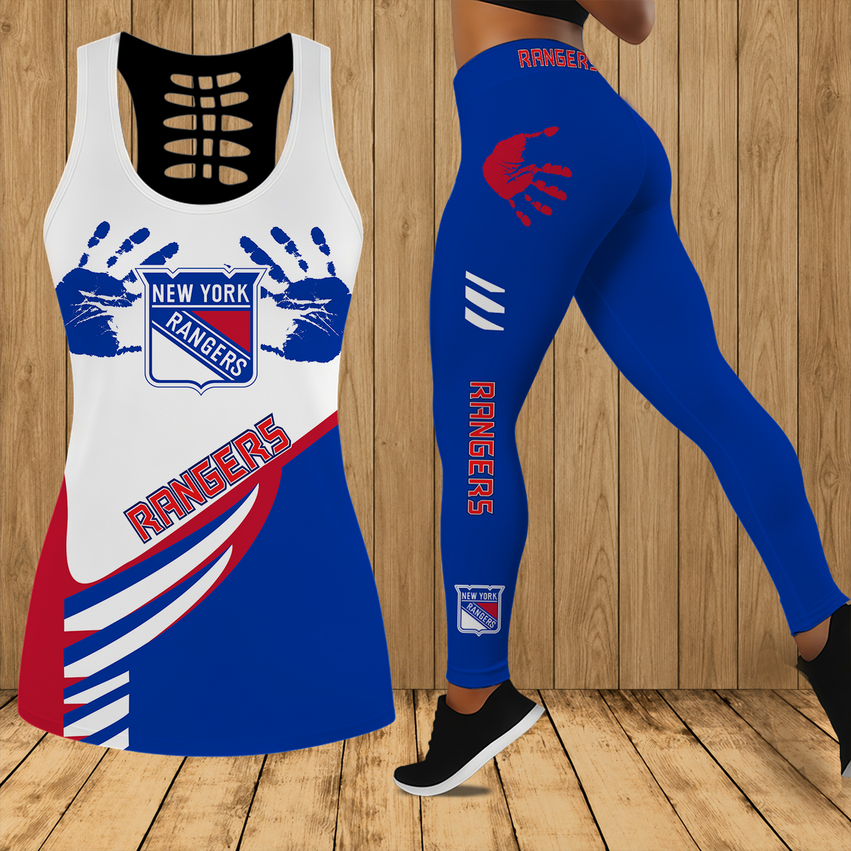 [SUPER SALE] NEW CUSTOMIZED NHL24 NYR NEW YORK RANGERS HOLLOW TANK TOP & LEGGINGS SET
