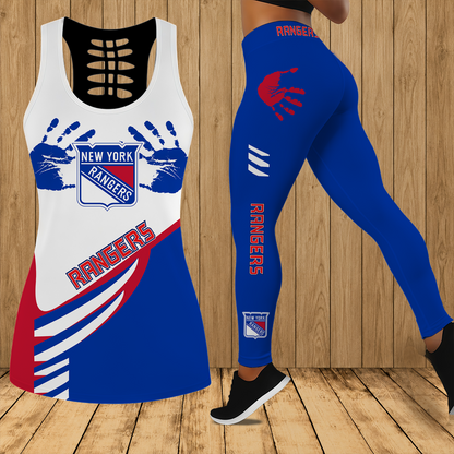 [SUPER SALE] NEW CUSTOMIZED NHL24 NYR NEW YORK RANGERS HOLLOW TANK TOP & LEGGINGS SET