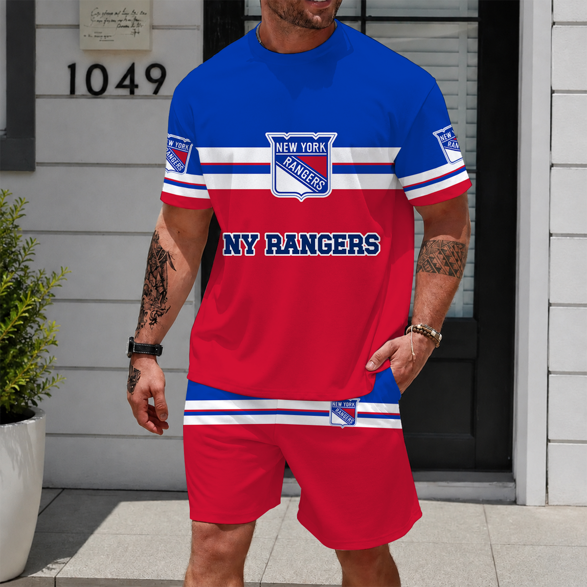 [SUPER SALE] NEW CUSTOMIZED NHL24 NYR NEW YORK RANGERS UNISEX T-SHIRT & SHORTS SET