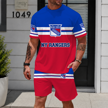 [SUPER SALE] NEW CUSTOMIZED NHL24 NYR NEW YORK RANGERS UNISEX T-SHIRT & SHORTS SET