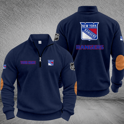 [SUPER SALE] NEW CUSTOMIZED NHL24 NYR NEW YORK RANGERS MULTICOLOR STRIPED QUATER ZIP SWEATSHIRT