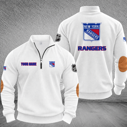 [SUPER SALE] NEW CUSTOMIZED NHL24 NYR NEW YORK RANGERS MULTICOLOR STRIPED QUATER ZIP SWEATSHIRT