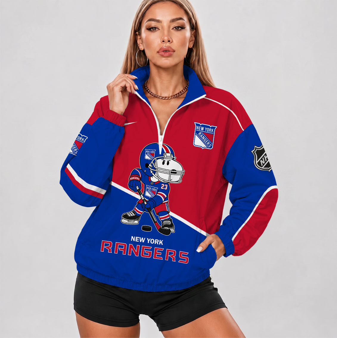 [SUPER SALE] NEW CUSTOMIZED NHL24 NYR NEW YORK RANGERS V-NECK ZIPPER SWEATSHIRT JACKET