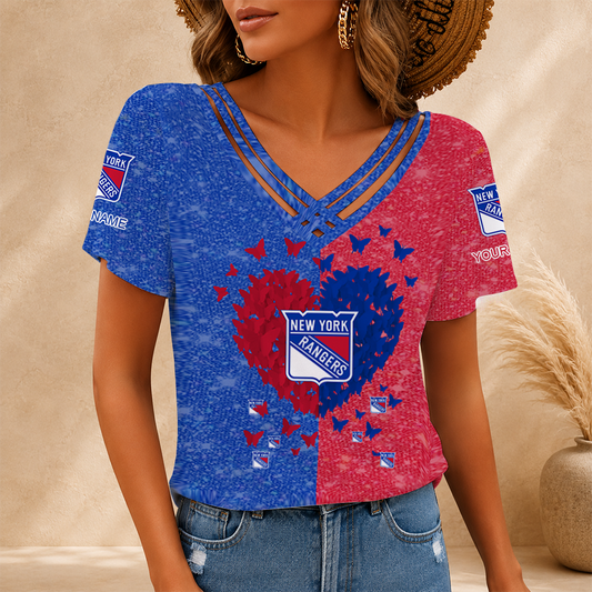 [SUPER SALE] NEW CUSTOMIZED NHL24 NYR NEW YORK RANGERS V-NECK SHIRT