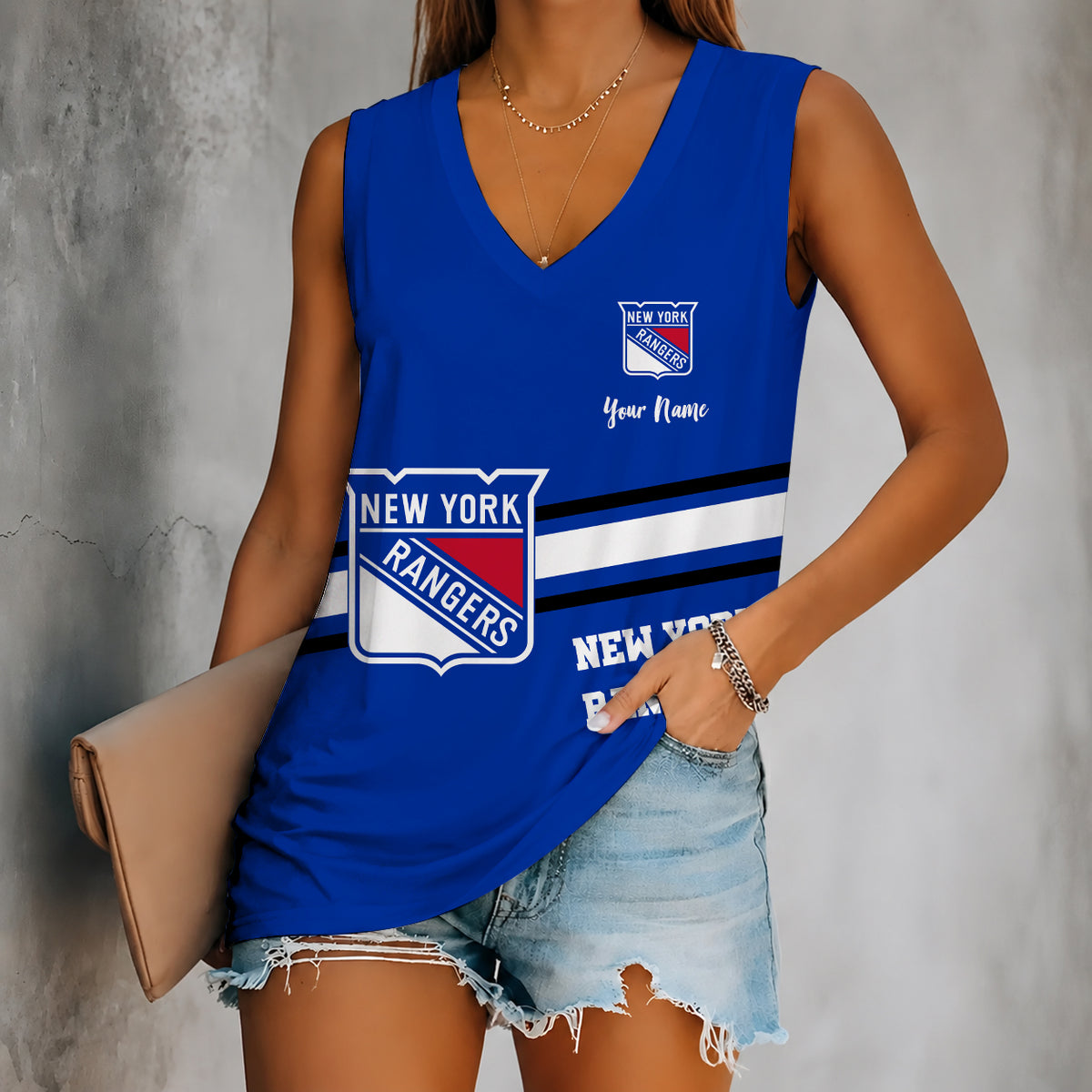[SUPER SALE] NEW CUSTOMIZED NHL24 NYR NEW YORK RANGERS WOMEN'S V-NECK TANK TOP