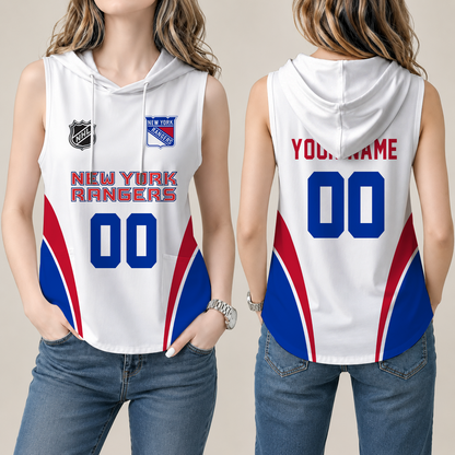 [SUPER SALE] NEW CUSTOMIZED NHL24 NYR NEW YORK RANGERS WOMEN'S SLEEVELESS HOODED POCKET TANK TOP