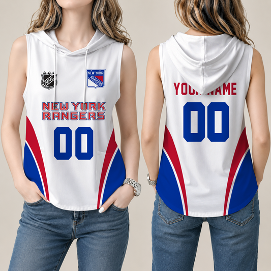 [SUPER SALE] NEW CUSTOMIZED NHL24 NYR NEW YORK RANGERS WOMEN'S SLEEVELESS HOODED POCKET TANK TOP