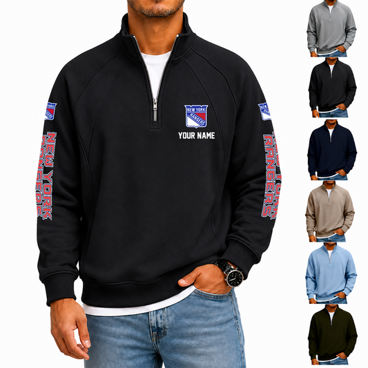 [SUPER SALE] NEW CUSTOMIZED NHL24 NYR NEW YORK RANGERS MEN'S QUARTER ZIP PULLOVER