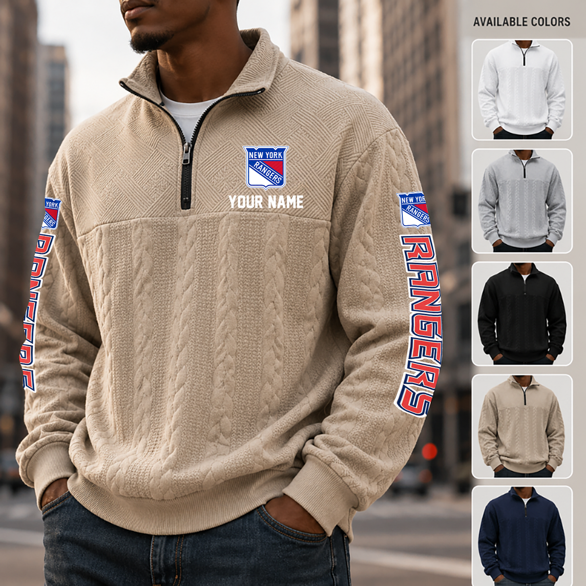 [SUPER SALE] NEW CUSTOMIZED NHL24 NYR NEW YORK RANGERS MULTICOLOR QUARTER-ZIP SWEATSHIRT