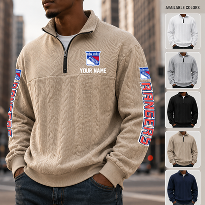 [SUPER SALE] NEW CUSTOMIZED NHL24 NYR NEW YORK RANGERS MULTICOLOR QUARTER-ZIP SWEATSHIRT