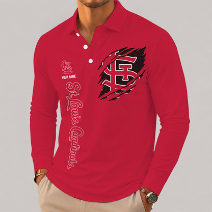 [FLASH SALE] NEW CUSTOMIZED MLB24 SLC ST. LOUIS CARDINALS MEN'S LONG SLEEVE POLO