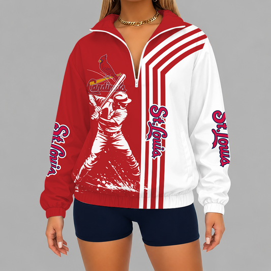 [FLASH SALE] NEW CUSTOMIZED MLB24 SLC ST. LOUIS CARDINALS V-NECK ZIPPER SWEATSHIRT JACKET