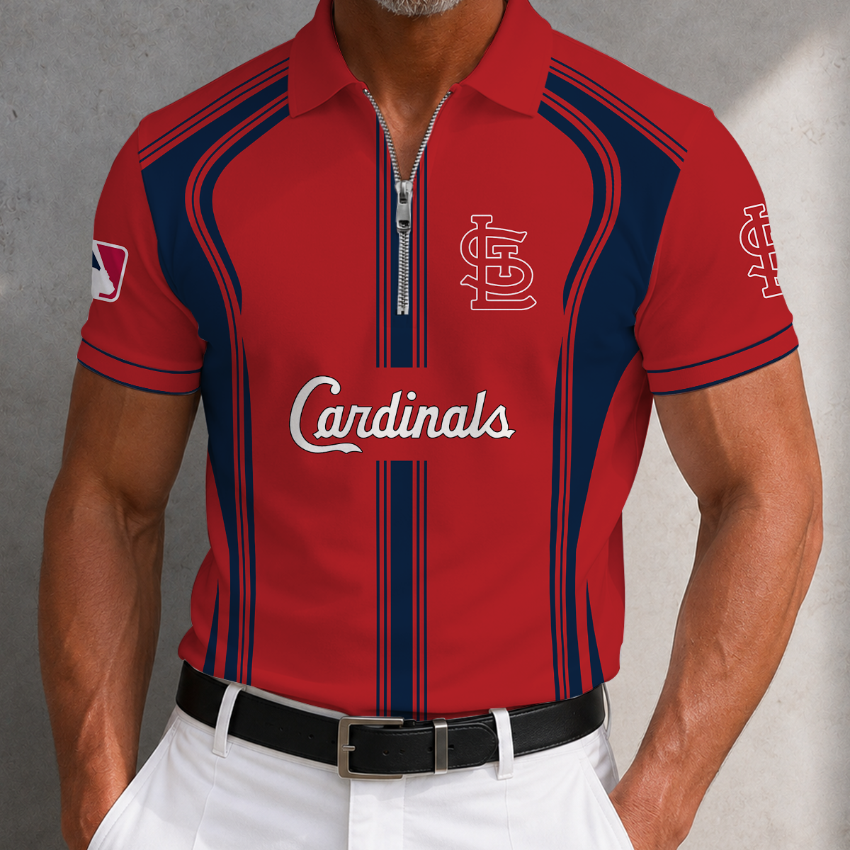 [FLASH SALE] NEW CUSTOMIZED MLB24 SLC ST. LOUIS CARDINALS ZIP POLO SHIRT