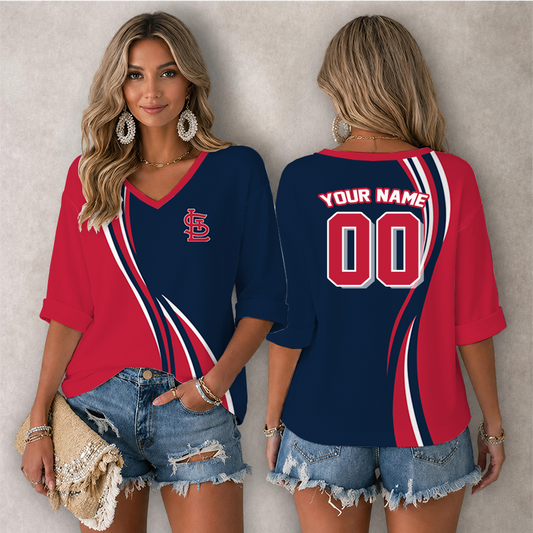 [FLASH SALE] NEW CUSTOMIZED MLB24 SLC ST. LOUIS CARDINALS WOMEN'S HEART V-NECK LONG SLEEVE SHIRT