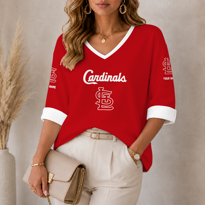 [FLASH SALE] NEW CUSTOMIZED MLB24 SLC ST. LOUIS CARDINALS WOMEN'S HEART V-NECK LONG SLEEVE SHIRT