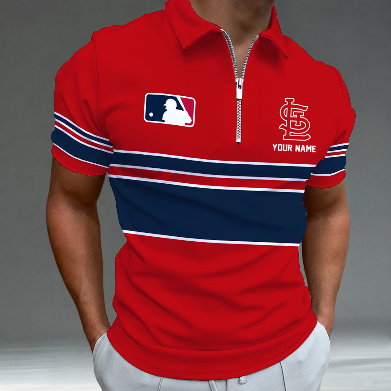 LIMITED EDITION - NEW CUSTOMIZED MLB24 SLC ST. LOUIS CARDINALS ZIP POLO SHIRT