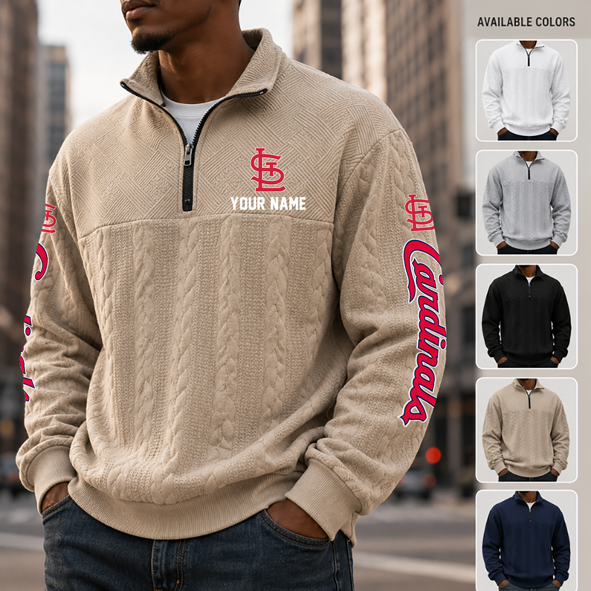[FLASH SALE] NEW CUSTOMIZED MLB24 SLC ST. LOUIS CARDINALS MULTICOLOR QUARTER-ZIP SWEATSHIRT