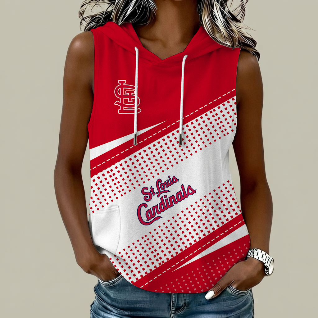 [FLASH SALE] NEW CUSTOMIZED MLB24 SLC ST. LOUIS CARDINALS WOMEN'S SLEEVELESS HOODED POCKET TANK TOP
