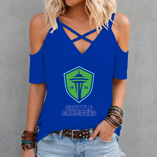 [FAN EXCLUSIVE] NEW CUSTOMIZED MLS24 SSF SEATTLE SOUNDERS FC CRISS CROSS V-NECK TOP