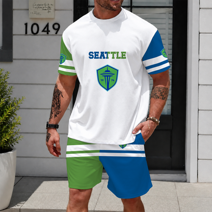 [FAN EXCLUSIVE] NEW CUSTOMIZED MLS24 SSF SEATTLE SOUNDERS FC UNISEX T-SHIRT & SHORTS SET