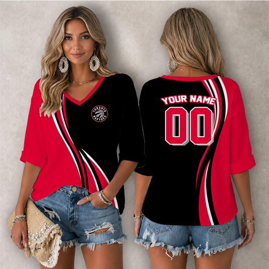 [HOT DEAL] NEW CUSTOMIZED NBA24 TRA TORONTO RAPTORS WOMEN'S HEART V-NECK LONG SLEEVE SHIRT