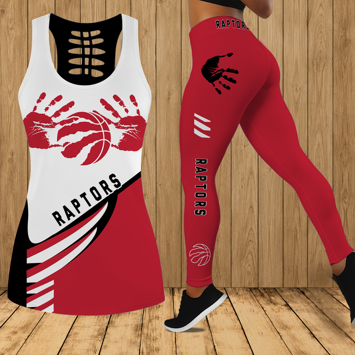 [HOT DEAL] NEW CUSTOMIZED NBA24 TRA TORONTO RAPTORS HOLLOW TANK TOP & LEGGINGS SET