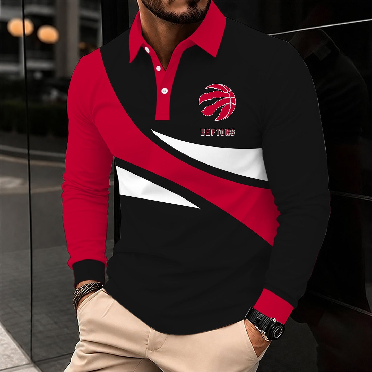 [HOT DEAL] NEW CUSTOMIZED NBA24 TRA TORONTO RAPTORS MEN LONG SLEEVE POLO