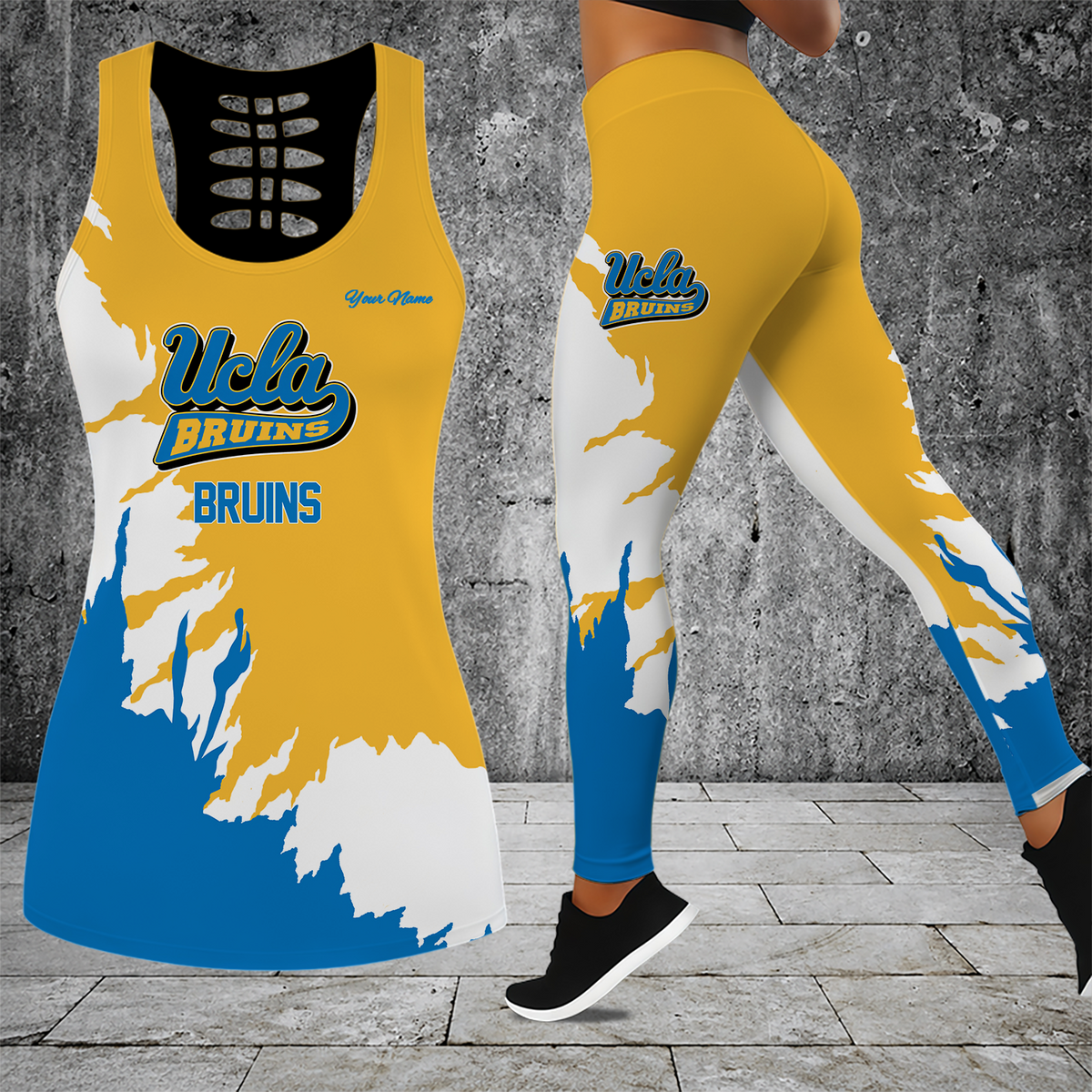 [FAN FAVORITE] NEW CUSTOMIZED NCAA CWS24 UCB UCLA BRUINS HOLLOW TANK TOP & LEGGINGS SET