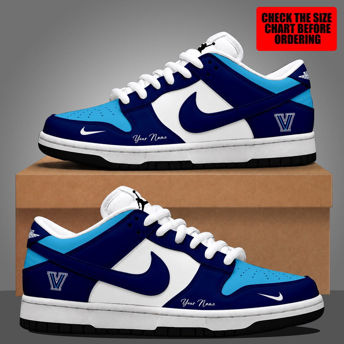 [FAN FAVORITE] NEW CUSTOMIZED NCAA MAM24 VIW VILLANOVA WILDCATS STRAPPY DUNK LOW SHOES