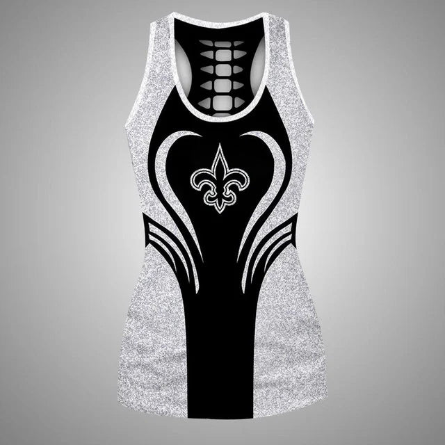 [SPECIAL OFFER] NEW CUSTOMIZED NFL24 NOS NEW ORLEANS SAINTS HOLLOW TANK TOP & LEGGINGS SET