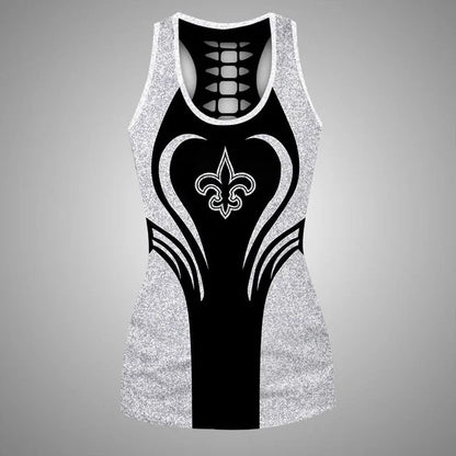 [SPECIAL OFFER] NEW CUSTOMIZED NFL24 NOS NEW ORLEANS SAINTS HOLLOW TANK TOP & LEGGINGS SET