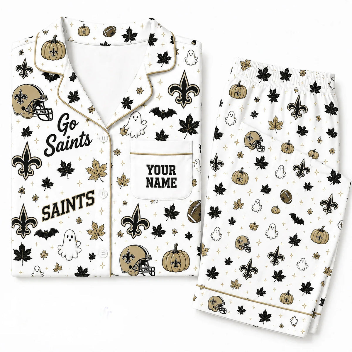 [SPECIAL OFFER] NEW CUSTOMIZED NFL24 NOS NEW ORLEANS SAINTS HALLOWEEN LONG PAJAMAS SET