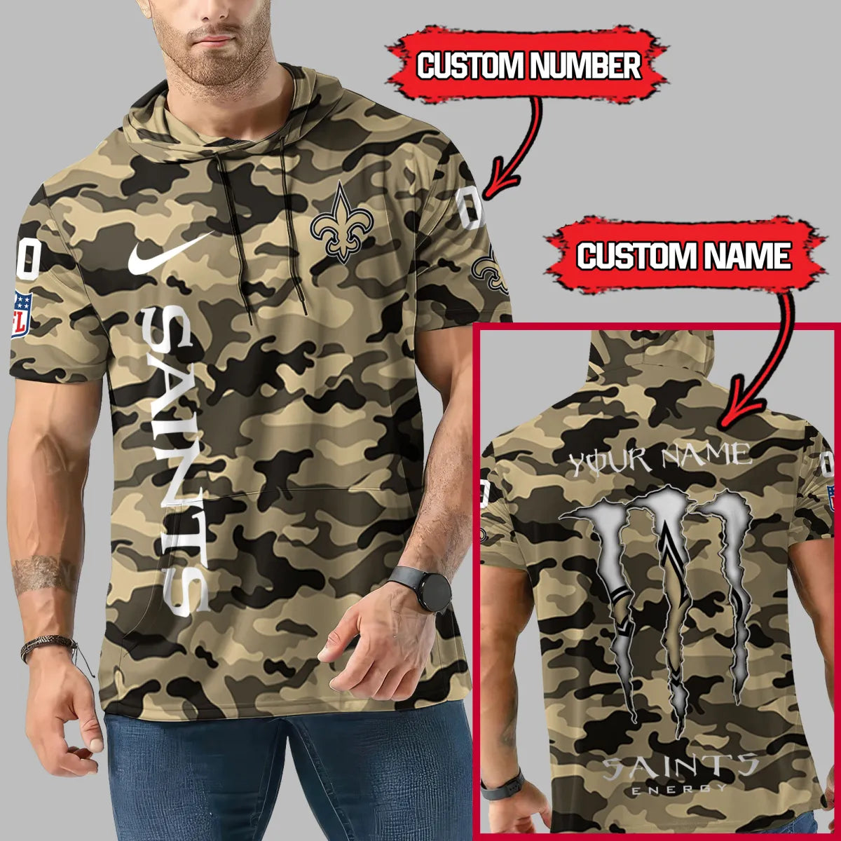 [HOT DEAL] NEW CUSTOMIZED NFL24 NOS NEW ORLEANS SAINTS SHORT SLEEVE HOODIE