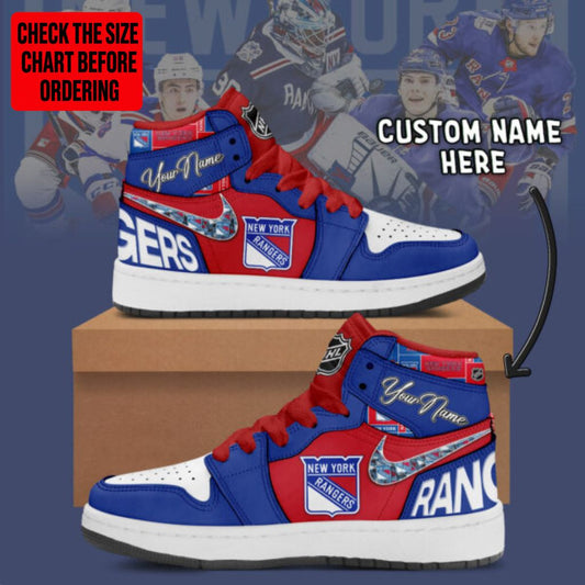 [SUPER SALE] NEW CUSTOMIZED NHL24 NYR NEW YORK RANGERS AIR JORDAN SNEAKERS