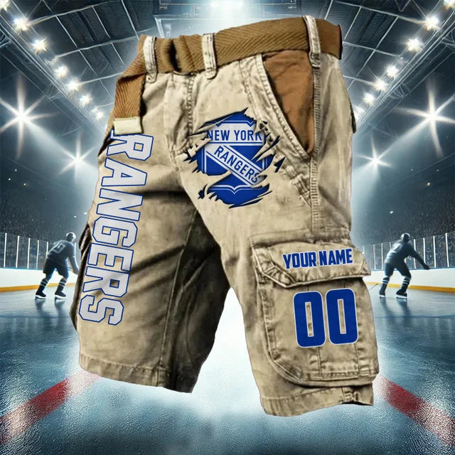 [SUPER SALE] NEW CUSTOMIZED NHL24 NYR NEW YORK RANGERS CARGO SHORTS