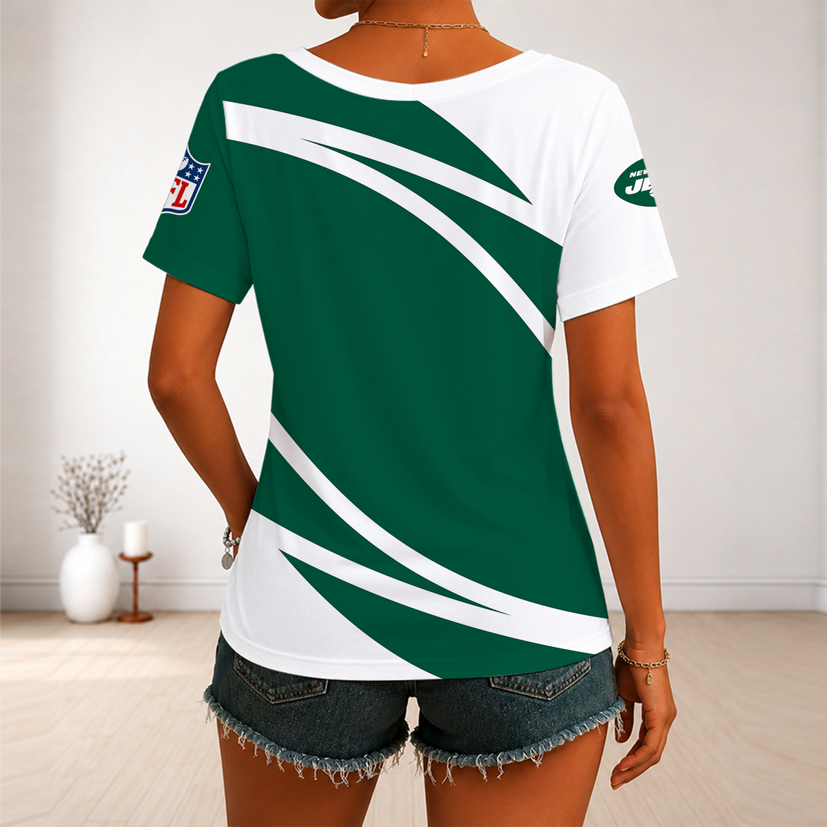 [SPECIAL OFFER] NEW CUSTOMIZED NFL25 NYJ NEW YORK JETS V-NECK FEMALE SHIRT