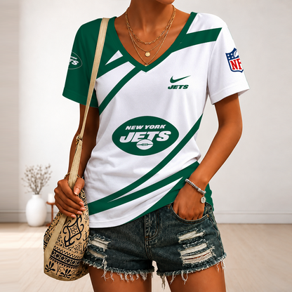 [SPECIAL OFFER] NEW CUSTOMIZED NFL25 NYJ NEW YORK JETS V-NECK FEMALE SHIRT