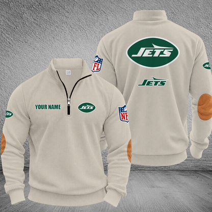 [SPECIAL OFFER] NEW CUSTOMIZED NFL25 NYJ NEW YORK JETS MULTICOLOR STRIPED QUATER ZIP SWEATSHIRT
