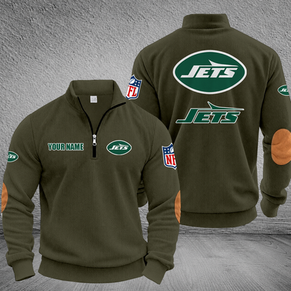 [SPECIAL OFFER] NEW CUSTOMIZED NFL25 NYJ NEW YORK JETS MULTICOLOR STRIPED QUATER ZIP SWEATSHIRT