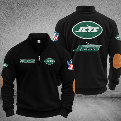 [SPECIAL OFFER] NEW CUSTOMIZED NFL25 NYJ NEW YORK JETS MULTICOLOR STRIPED QUATER ZIP SWEATSHIRT