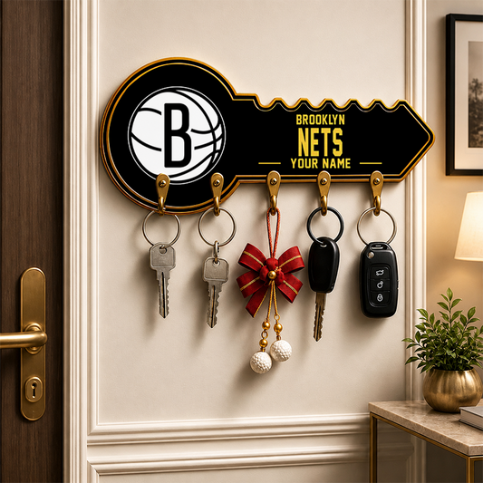 [HOT DEAL] NEW CUSTOMIZED NBA25 BNE BROOKLYN NETS WALL KEY HOLDER FOR HOME