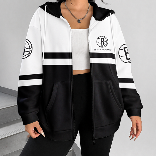 [HOT DEAL] NEW CUSTOMIZED NBA25 BNE BROOKLYN NETS ZIP HOODIE