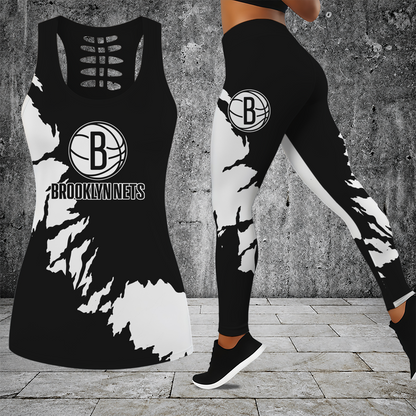 [HOT DEAL] NEW CUSTOMIZED NBA25 BNE BROOKLYN NETS HOLLOW TANK TOP & LEGGINGS SET