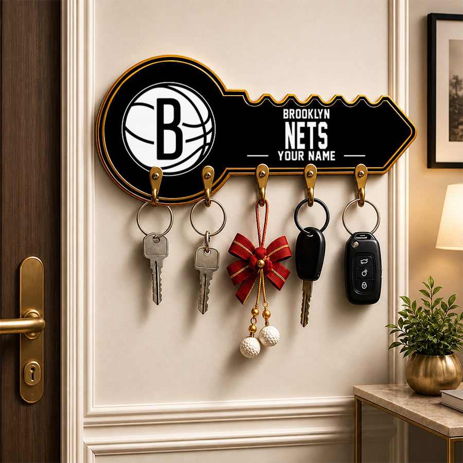 [HOT DEAL] NEW CUSTOMIZED NBA25 BNE BROOKLYN NETS WALL KEY HOLDER FOR HOME