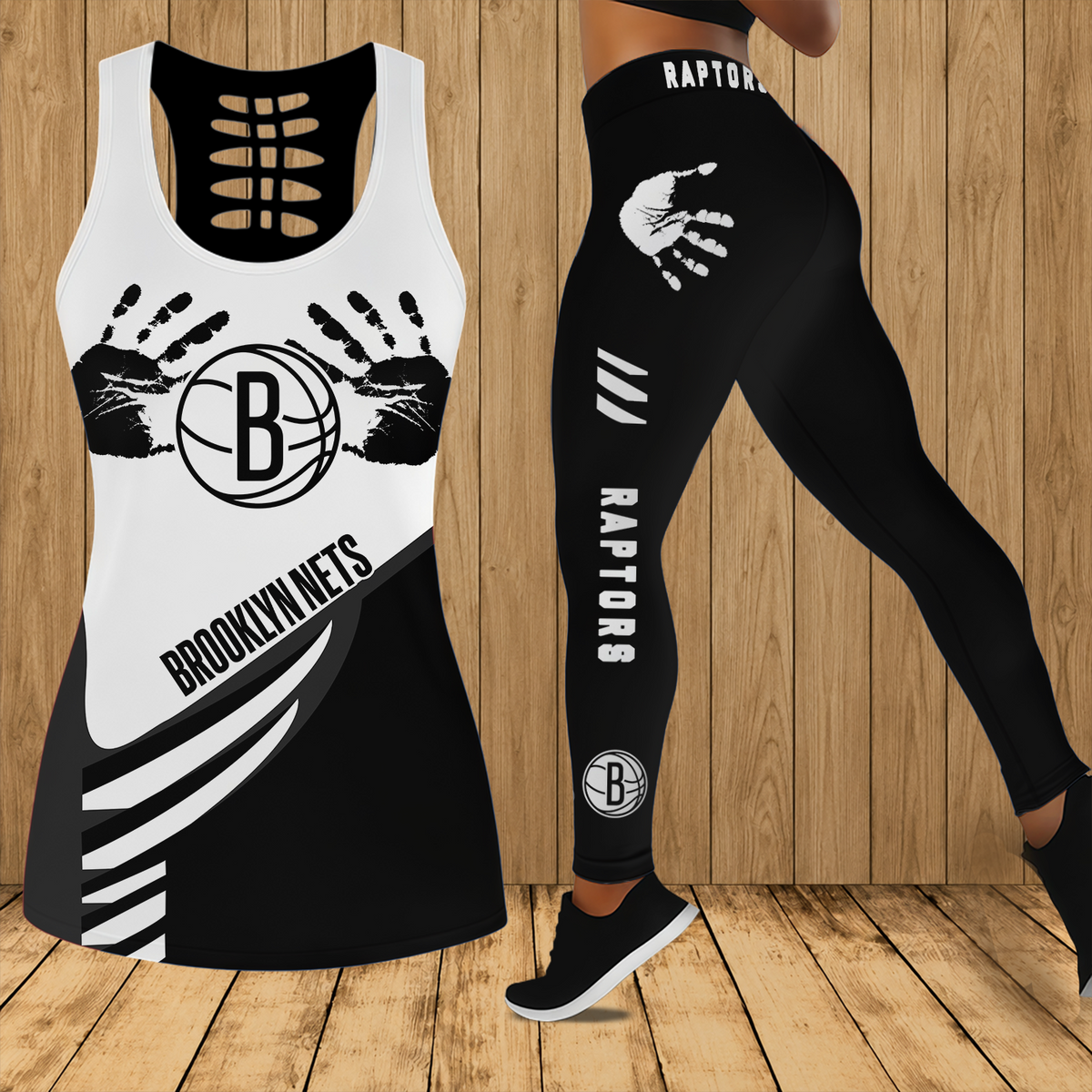 [HOT DEAL] NEW CUSTOMIZED NBA25 BNE BROOKLYN NETS HOLLOW TANK TOP & LEGGINGS SET