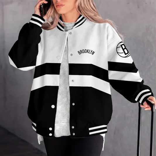 [HOT DEAL] NEW CUSTOMIZED NBA25 BNE BROOKLYN NETS BASEBALL JACKET, SATIN VARSITY JACKET