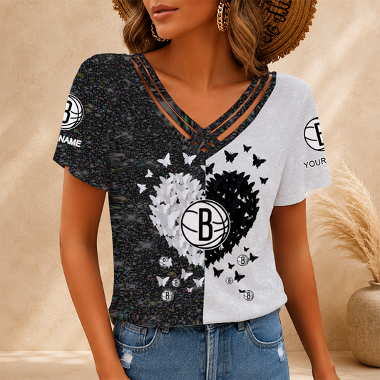 [HOT DEAL] NEW CUSTOMIZED NBA25 BNE BROOKLYN NETS V-NECK SHIRT